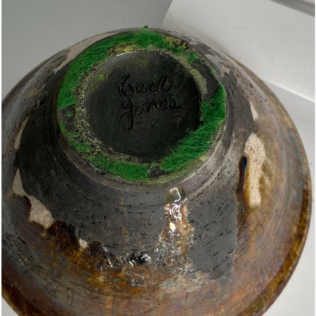 Dark Green Crackle Glaze Studio Art Pottery High Wall Bowl Signed Gail Jones For Sale - Image 8 of 10