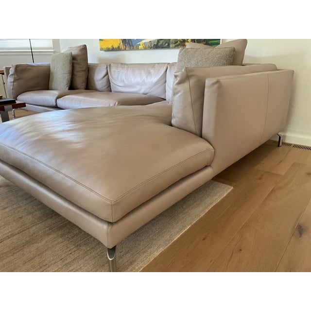 2010s Design Within Reach Como 128.5” Sectional Sofa in Kalahari Grey Leather For Sale - Image 5 of 15