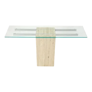 Travertine Pedestal Base Glass Top Console Sofa Hall Table