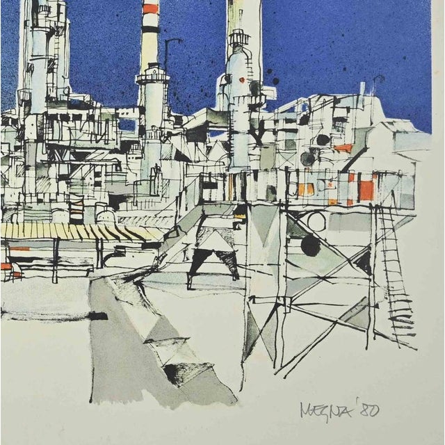 The Factory is a lithograph on paper realized in 1980 by Giuseppe Megna. Hand-signed and dated on the lower right,...