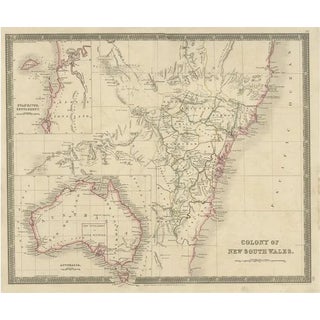 Antique Map of New South Wales with Inset Maps of Australia and Swan River, 1854 For Sale