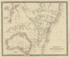 Antique Map of New South Wales with Inset Maps of Australia and Swan River, 1854
