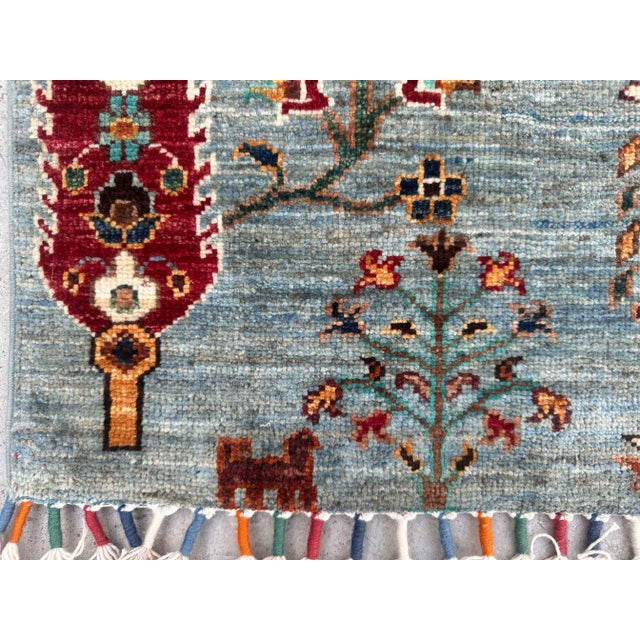 Small Persian Tree of Life Rug – Hand-Knotted Wool, 2.9x3.6 Ft, Aqua & Jewel Tones For Sale - Image 16 of 18