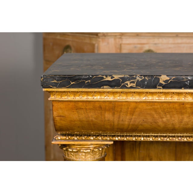 French Napoléon III Period 1860s Walnut Console Table with Original Marble Top For Sale - Image 10 of 12