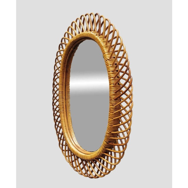 Oval Wicker Wall Mirror, Italy, 1960 For Sale - Image 4 of 8