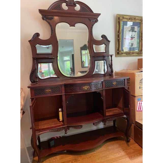 1910s Victorian Mahogany Sideboard Buffet With Mirror Back For Sale - Image 4 of 10