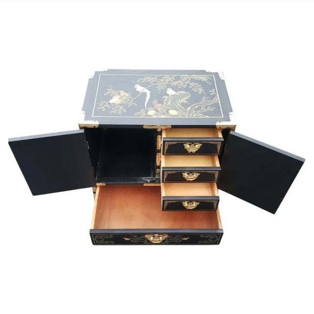 Chinoiserie Hand Painted Black Lacquered Cabinet For Sale In Washington DC - Image 6 of 10