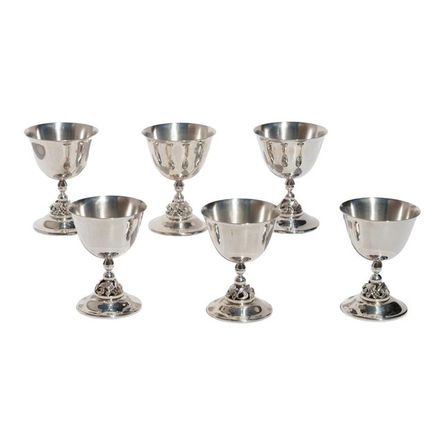 Metal 1950s Set of Six Mid Century Modern Alphonse La Paglia Sterling Silver Wine Goblets For Sale - Image 7 of 15