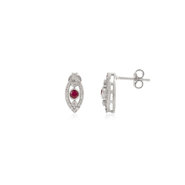 Not Yet Made - Made To Order Art Deco Style Solid Silver Ruby & Diamond Marquise Stud Earrings- A Pair For Sale - Image 5 of 11