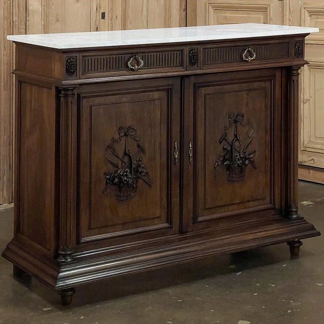 19th Century French Louis XVI Walnut Buffet With Carrara Marble For Sale - Image 4 of 12