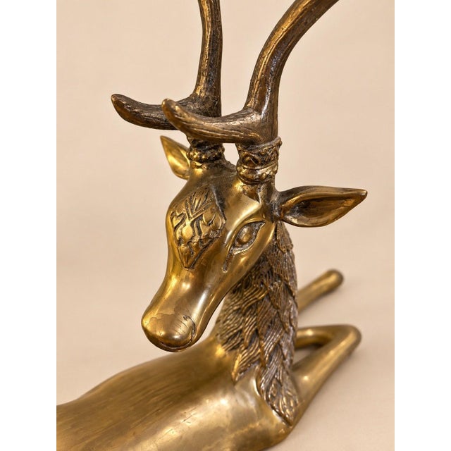 Two-Tone Brass Reclining Deers, 1960s, Set of 2 For Sale - Image 3 of 12