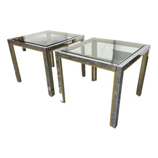 Renato Zevi Chrome + Brass Side Tables, Circa 1970's For Sale
