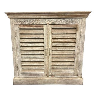 Reclaimed Two Door Wood Cabinet With Carved Mantle Detail. For Sale
