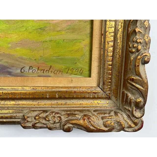 Girair Poladian Signed 1994 Landscape Oil Painting in Ornate Gilt Frame 1994 For Sale - Image 10 of 14