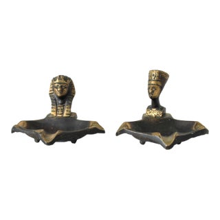 Vintage Cast Brass Egyptian Ashtrays - A Pair For Sale