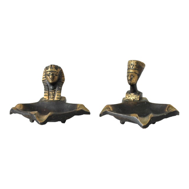 Vintage Cast Brass Egyptian Ashtrays - A Pair For Sale