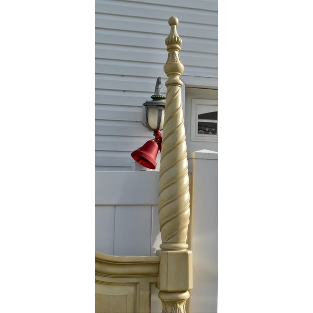 Vintage Wood King Headboard Venetian Poster Carved Cream Off White Provincial For Sale - Image 9 of 13