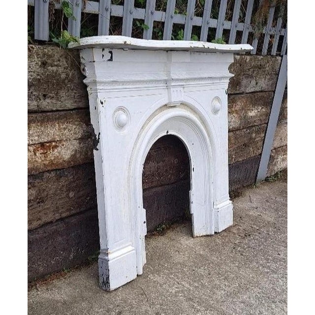 Large Victorian Cast Iron Arched Fireplace with Serpentine Mantel For Sale - Image 3 of 18