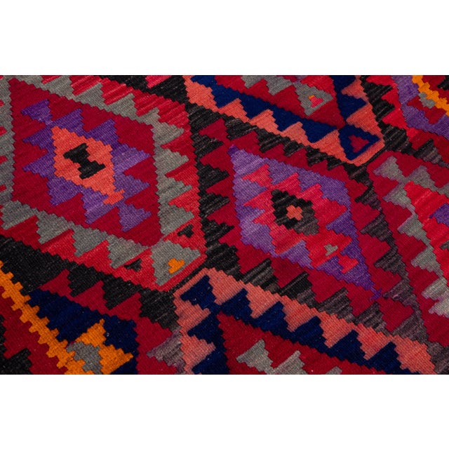 Textile Vintage Kilim Handmade Flatweave Multicolor Geometric Wool Runner 3' 3'' X 10' 10'' For Sale - Image 7 of 11