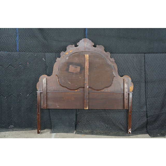 Antique Victorian Renaissance Revival Walnut Burl Arched Full Size Headboard For Sale - Image 12 of 17