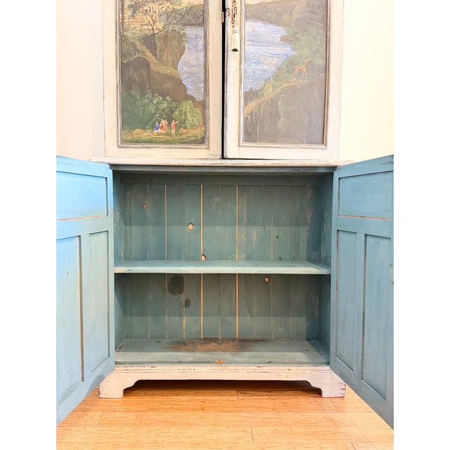 Blue Early 20th Century Italian Hand-Painted Landscape Cabinet For Sale - Image 8 of 12