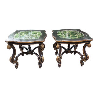 1980s Pair of Custom Mirrored Top, French Style. Accent Side Tables For Sale
