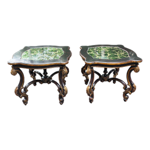 1980s Pair of Custom Mirrored Top, French Style. Accent Side Tables
