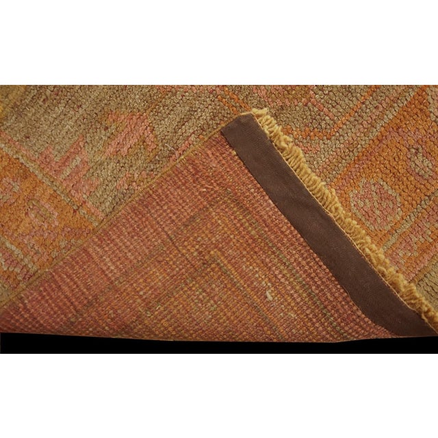 1900s Orange Peach Floral Geometric Antique Turkish Oushak Rug 17' 6" X 18' Knotted Pile Wool Carpet For Sale - Image 4 of 11