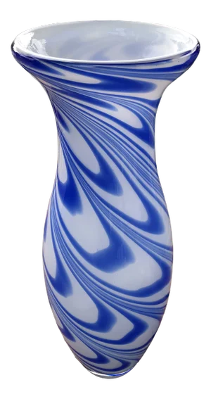 Modern Murano Hand Blown Blue Swirl Art Vase