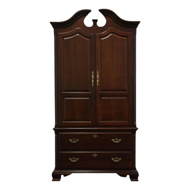 Late 20th Century Thomasville Furniture Collector's Cherry Traditional Style 43" Pediment Clothing Armoire For Sale