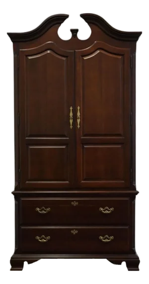 Late 20th Century Thomasville Furniture Collector's Cherry Traditional Style 43" Pediment Clothing Armoire