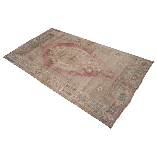Distressed Turkish Rug Hand Knotted Vintage Low Pile Muted Color Anatolian Area Rug - 3′9″ × 6′8″ For Sale - Image 6 of 10