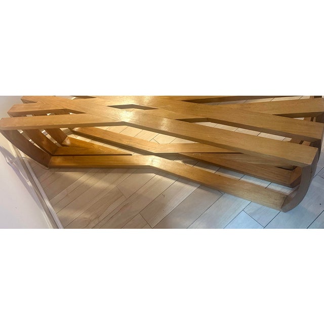Wood Modern Sculptural Beechwood Bench with Geometric Handcrafted Design For Sale - Image 7 of 10