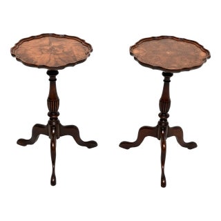 Vintage Burr Walnut Wine Tables, 1950, Set of 2 For Sale