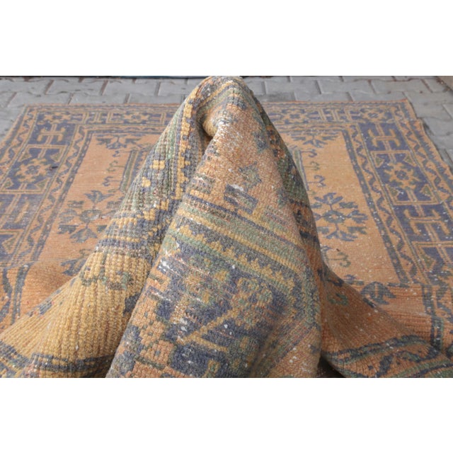 Orange 1960's Vintage Turkish Hand-Knotted Wide Runner Rug - 4'5" X 11'4" For Sale - Image 8 of 11