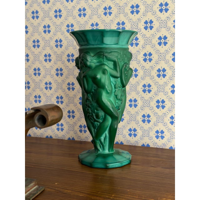 Glass Art Deco Malachite Glass Vase by František Pazourek, Former Czechoslovakia, 1930s For Sale - Image 7 of 8