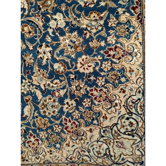 Vintage Persian Nain Rug, Handwoven Floral Pattern, Silk Highlights, Blue & Ivory, 6’ X 9’ For Sale - Image 9 of 12