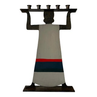 1980's Vintage Hand Cut Metal Steel and Painted Sculptural Art Candle Holder For Sale