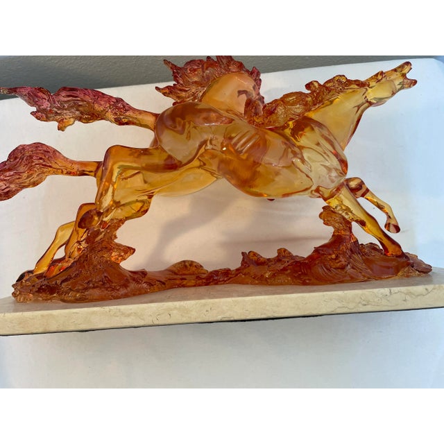 Amber 1940s Mid-Century Lucite Acrylic Horses on Marble Base For Sale - Image 8 of 12
