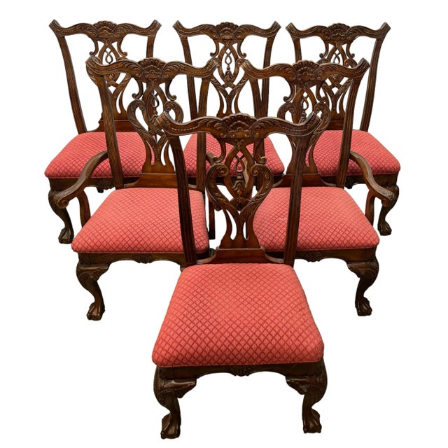 Thomas Chippendale Vintage Chippendale Style Mahogany Finish Dining Chairs - Set of 6 For Sale - Image 4 of 11