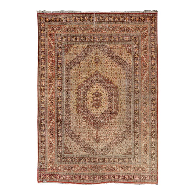 Antique Haji Jalili Tabriz Rug With Ivory Field and Fine Medallion Design 12'8 X 17'7 For Sale