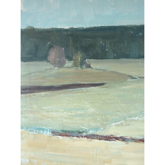Sky Blue 1959 Mid-Century Modern 'Fields at First Light' Vintage Swedish Original Landscape Oil Painting, Framed For Sale - Image 8 of 12