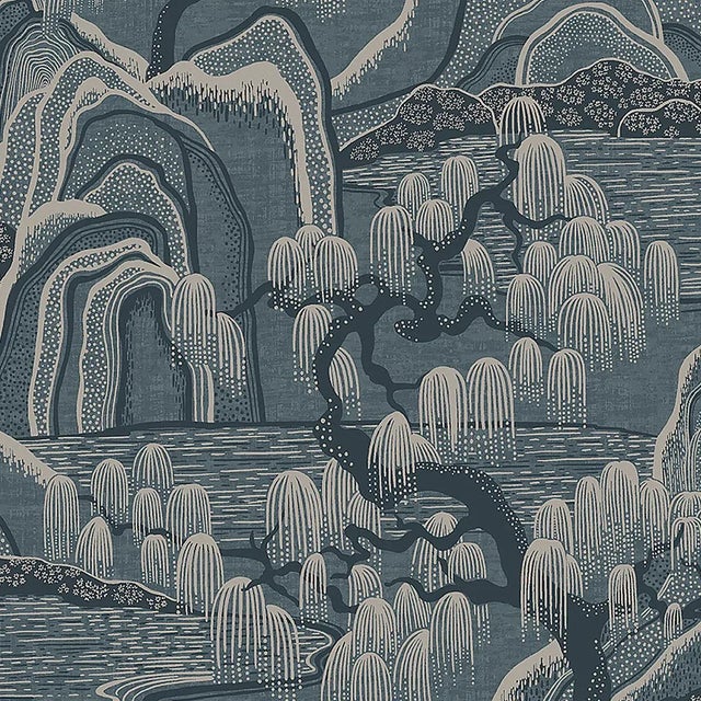 Boråstapeter Indigo Garden Wallpaper In Blue For Sale