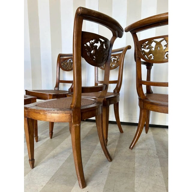 Early 19th Century Set of 5 Italian Neoclassical Dining Room Chairs With Giltwood Dolphin Backs For Sale - Image 5 of 9
