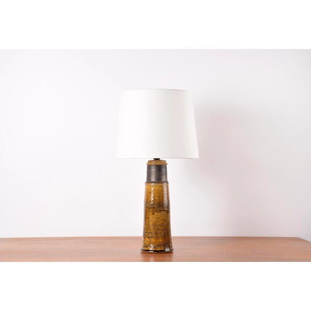 Mid-Century Modern Amber Yellow and Brown Ceramic Table Lamp with Lampshade from Kähler, Denmark, 1960s For Sale - Image 13 of 13