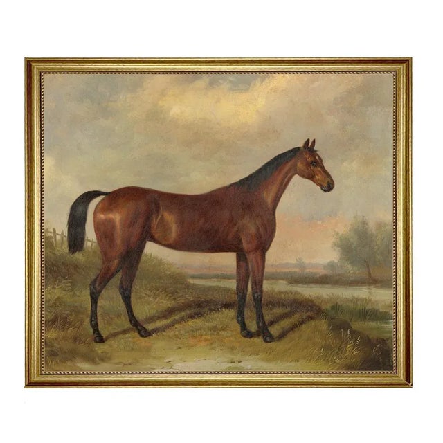 English Hunter in a Landscape Print on Canvas, Antiqued Gold Frame For Sale - Image 3 of 3