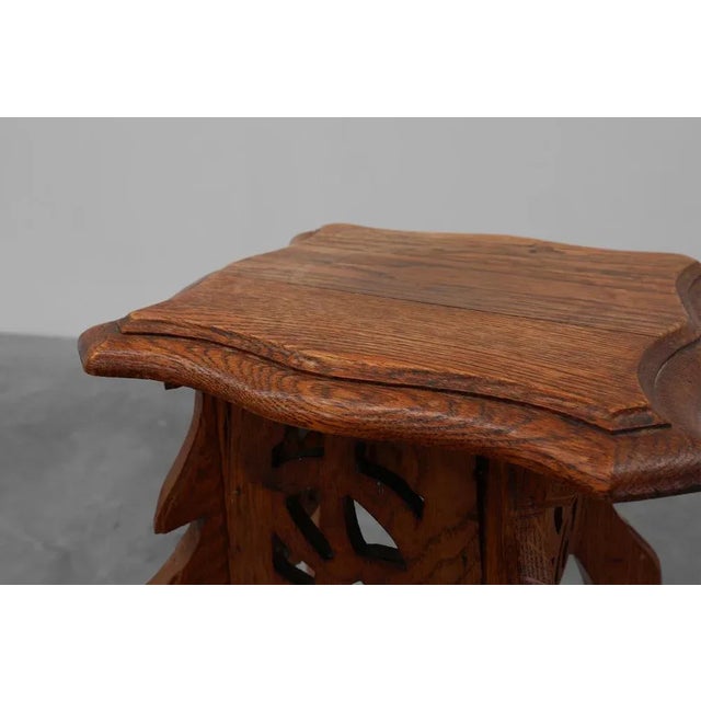 Tall Art Deco Oak Pedestal with 2 Levels, France, 1910s For Sale - Image 5 of 11
