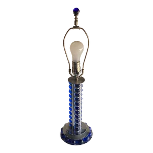1930s Chromed Steel and Cobalt Marble Art Deco Lamp