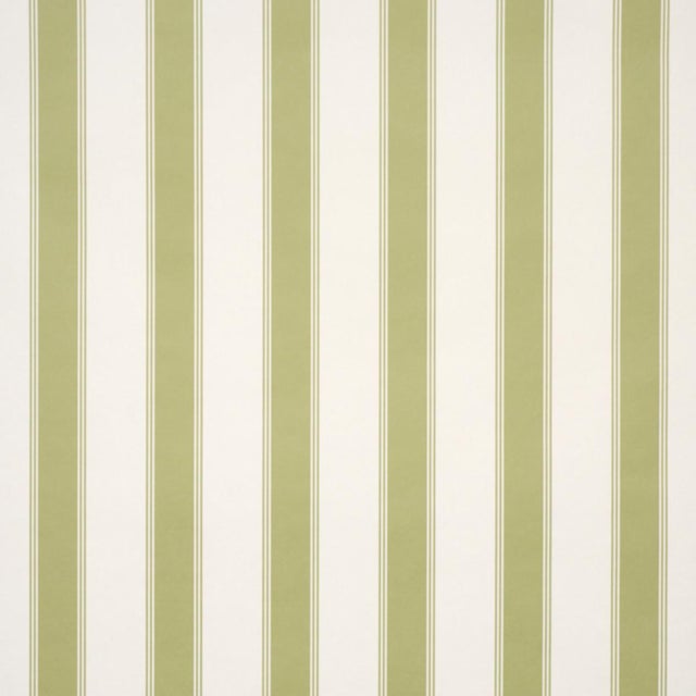 Traditional Schumacher Rafe Stripe Wallcovering In Leaf For Sale - Image 3 of 6