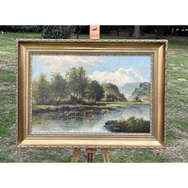 William Langley, Cattle Scene, 19th Century, Oil on Canvas, Framed For Sale - Image 7 of 12